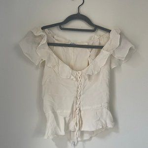 Reformation Fleur Ruffle Trim Lace-Up Top